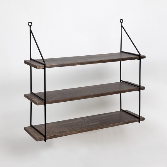 Threewood and Metal Hanging Wall Shelf Etsy