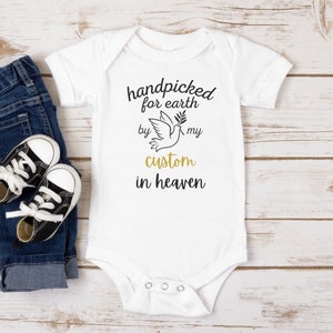 Handpicked For Earth By My Custom In Heaven Baby Bodysuit, personalized Baby, Baby Shower Gift, Guardian Angel, Personalized Baby Bodysuit