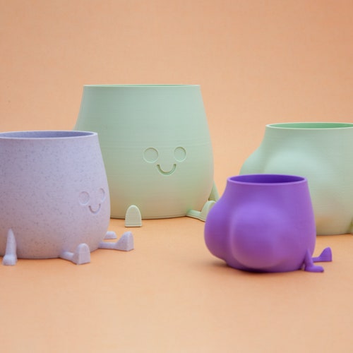 Happy Smiling Cute Booty Butt Planter For House Plants and Succulents With Smiling Face 3D Printed Decor