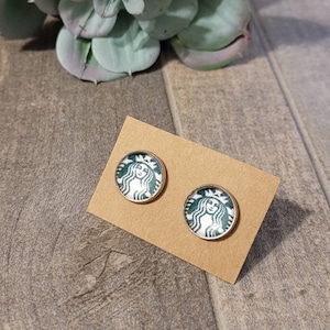 Starbucks Inspired Stud Earrings / Starbucks Jewelry / Starbucks Gift / Starbucks Fan