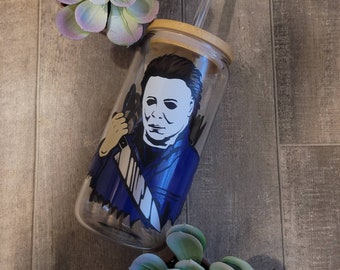 Michael Myers Glass Can Cup / Michael Myers Cup / Michael Myers Tumbler / Michael Myers Gift / Michael Myers Glass / Haddonfield / Halloween