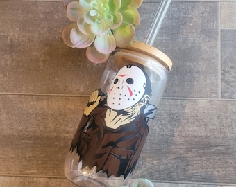 Jason Voorhees Glass Can Cup / Jason Voorhees Cup / Jason Voorhees Tumbler / Jason Voorhees Gift / Jason Voorhees Glass / Friday the 13th