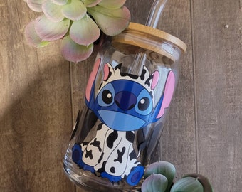 Cow Print Stitch Cup / Cow Print Stitch Tumbler / Cow Print Stitch Glass Can Cup
