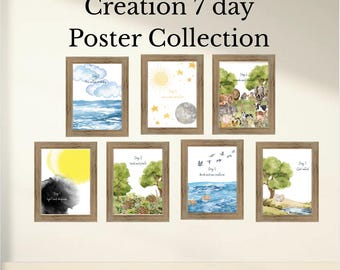 7 Days of Creation Watercolor Poster Collection - Instant Digital Download