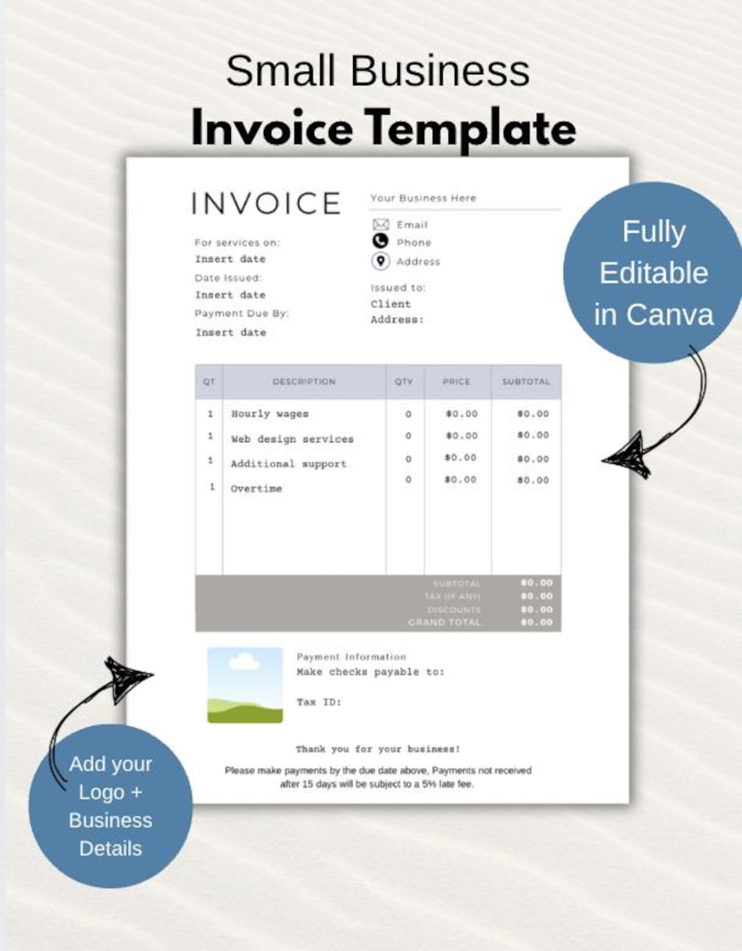 Small Business Invoice Template - Digital Download- Editable - Etsy