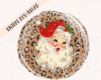 Design de sublimação de Papai Noel vintage leopardo, Feliz Natal PNG, download digital de feriado