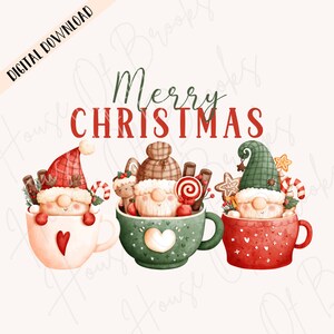 Christmas Gnome PNG, Gnome Coffee PNG, Christmas Sublimation, Holiday PNG Download