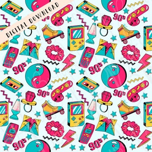 Retro 90s seamless pattern, 90s Sublimation Design, 90s vintage png