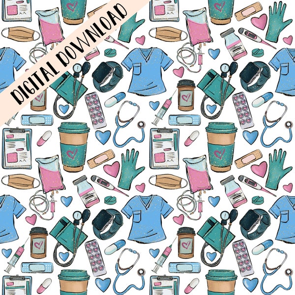 Nursing PNG file, Medical Seamless pattern, healthcare digital background