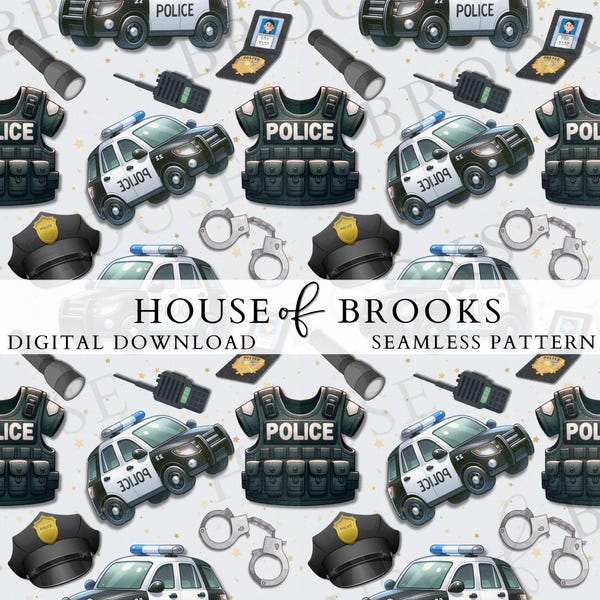Police Seamless Pattern, Boy Seamless pattern, Cop First Responder PNG