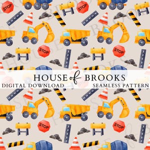 Kid Seamless Pattern, Boy PNG, Construction Seamless File, Excavator PNG Design, Digital Fabric, Digital Paper