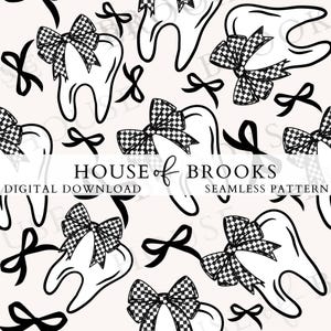 dentist PNG file, dental Seamless pattern, tooth PNG,  Coquette Bow Pattern, Digital Fabric Sublimation Design