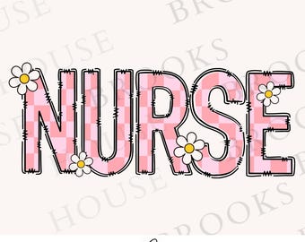 Pink Checkered Nurse PNG, Daisy Design (Digital Download)