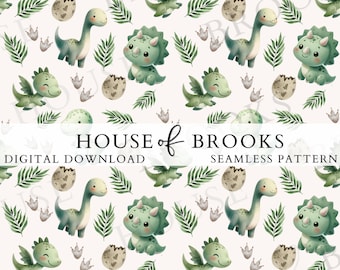 Dinosaur Seamless Pattern, Dino watercolor sublimation PNG, Jurassic PNG