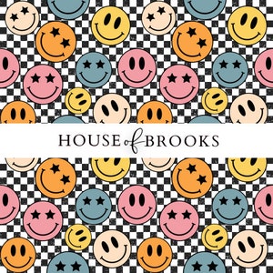 Smiley Face Checkered PNG, Retro Happy Face Seamless File