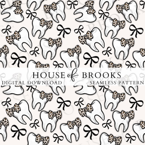 Coquette Dental Seamless Pattern: Leopard Bows (Digital PNG Download)