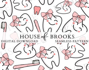 Coquette Dental Png, Dental Hygienist Assistant Sublimation Design, Dentist Teeth Seamless Pattern, Digital Paper, Fabric Art Design