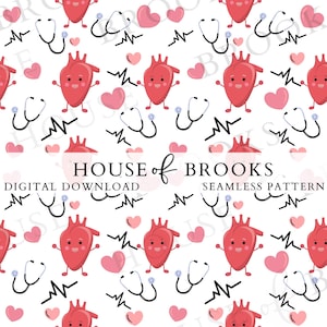 Cardiology Nurse Seamless pattern, Nurse Digital Fabric, Heart Fabric healthcare digital background, healthcare PNG