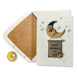 Carte d’anniversaire faite à la main Moon, carte de joyeux anniversaire, style vintage, pour maman, papa, elle, lui, amis, etc.