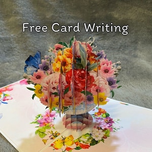 Anniversaire du bouquet de fleurs pop-up, Journée de la femme, Journée des enseignants, Cartes de vœux 3D, Personnalisation, Cadeau spécial, Affichage de sa table