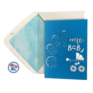 Carte de vœux de douche de bébé poussette rose bleue, pour garçon, pour fille, nouveau bébé, carte de nouveau parent, carte découpée au laser