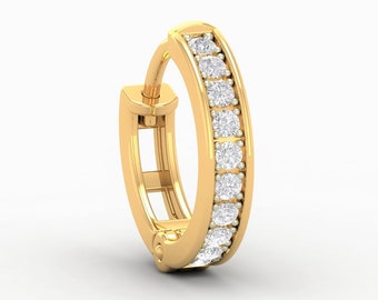Natural Diamond Nose Ring | 14k Solid Gold | Tragus conch Helix Hoop Piercing clicker