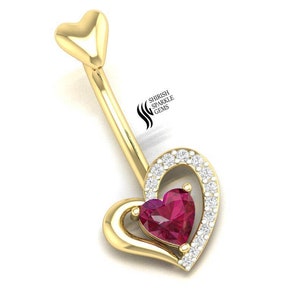 Ruby diamond belly button navel piercing rook piercing gold navel belly button ring post belly button ring Gift For Girlfriend- Wife
