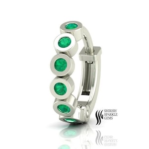white gold natural emerald nose hoop ear piercing helix hoop conch piercing forward helix upper earlobe hoop emerald cartilage clicker hoop