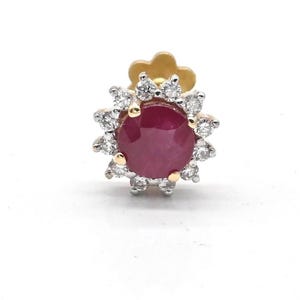 Natural Ruby Flower Diamond Halo Flatback Nose Pin, July Birthstone Shirish Sparkle Gems