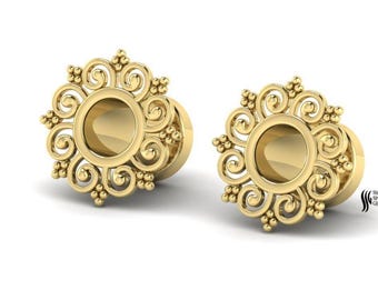 14k Sold Gold Ear Tunnel and Gauges | Luxury Cartilage Plugs | body Fine Jewelry