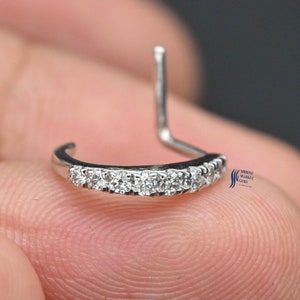 Diamond hoop cartilage conch white gold diamond nose ring diamond helix hoop L wire hoop diamond labret hoop diamond ear piercing hoop