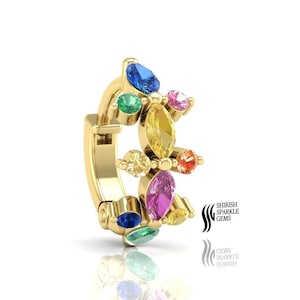 Rainbow Sapphire Nose Ring Multi Sapphire Nose Ring Hoop Piercing Helix Multi Sapphire Earring Piecing Nose Ring cartilage conch huggie hoop