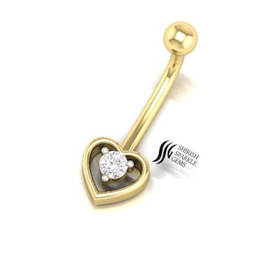 14K diamond women&#39;s rook belly button ring / diamond navel piercing post / women&#39;s body jewelry / belly ring