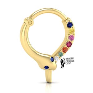 Rainbow Sapphire Septum Nose hoop, Multi Sapphire Nose Septum ear Piercing Helix conch cartilage Piecing hoop  daith hoop upper helix hoop