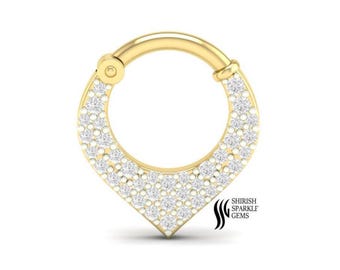 Diamond Nose Ring Clicker – Ear Piercing Hoop, Cartilage, Helix Huggie, Diamond Nose Hoop Shirish sparkle solid gold body piercing jewelry