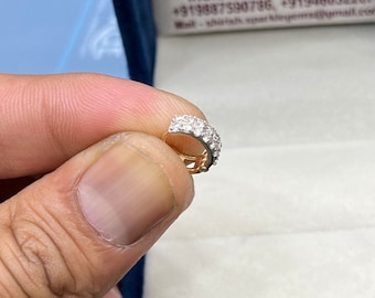 Anillo de nariz de diamante natural, aro de oro macizo de doble fila con diamantes, joyería para piercing con cierre de clic.