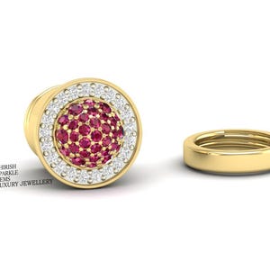 14k Solid Gold Ruby Diamond Ear Plug Gauges (2 Gauge) Tunnel