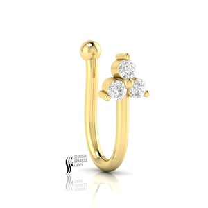 Aro nasal de diamante con clip, sin perforaciones, para piercing en la oreja, dorado, sin perforaciones, con diamantes, sin costuras, para piercing en la nariz, dorado