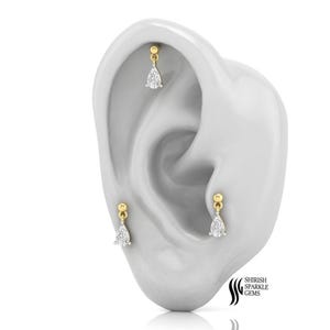 Floating Diamond conch, dangle diamond conch flat back, drop diamond conch, daith rook tragus cartilage flat back, drop diamond ear piercing