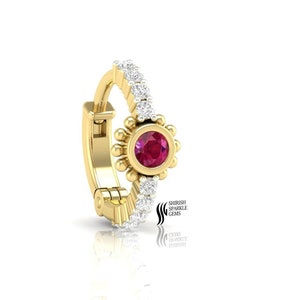 Ruby diamond Unisex Cartilage Helix conch daith Ring 14k gold Nose Hoop diamond nose Ring Cartilage Helix huggi Tagus hoop Gift For Her