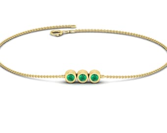 emerald solid gold bracelet / emerald trio bracelet / certified emerald gold bracelet / natural emerald gold bracelet emerald chain bracelet