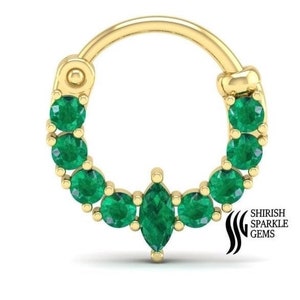piercing de argola de concha de hélice de septo de esmeralda, piercing de orelha de concha de hélice de pedra preciosa verde, piercing de orelha de esmeralda natural, argola de cartilagem Daith