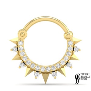 Aro de diamante para perforación del tabique nasal, aro de diamante para hélice, aro de oro para perforación de oreja, aro de oro para perforación de nariz, aro de diamante natural para perforación del tabique nasal, cartílago de la hélice