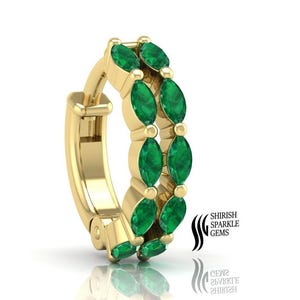 Green emerald gold nose hoop / gemstone ear piercing cartilage conch helix huggie clicker / emerald ear nose piercing hoop / gold nose ring