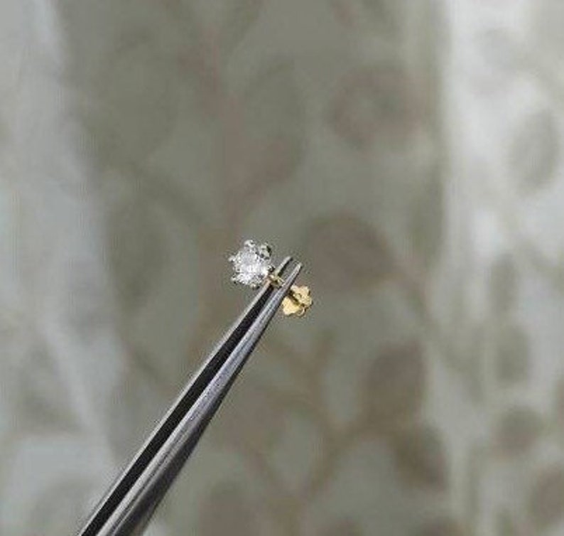 Solitaire diamant nässtift, Öronpiercing diamant helix labret tragus gängad flatback 16G bild 8