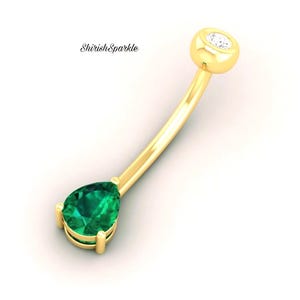 Emerald navel piercing, Emerald belly button ring, rook bellty eyebrow lip piercing, gold Barbel gemstone diamond belly button ring piercing