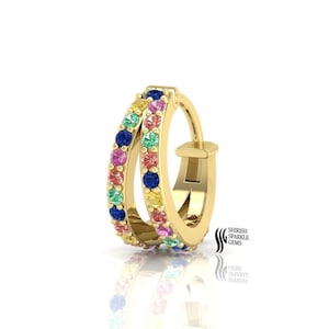 14K Rainbow Sapphire Nose Ring Multi Sapphire Nose Ring Hoop Piercing Helix Multi Sapphire Earring Piecing Nose Ring cartilage conch hoop