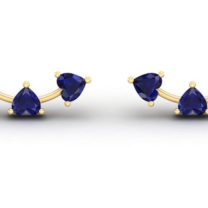 Natural Blue Sapphire Labret, Heart Shape Blue Sapphire Flat Back Cartilage Earring, internally threaded Ear piercing jewelry 18k white gold