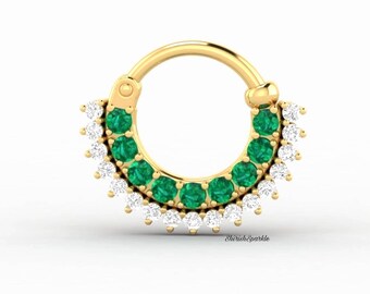 Emerald Diamond Septum emerald septum emerald diamond daith jewellery earring emerald piercing hoop septum emerald septum clicker