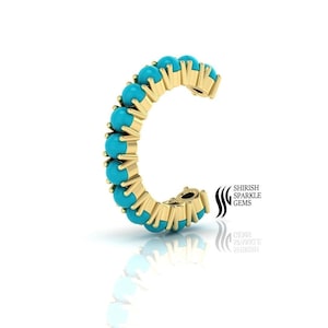 Pendiente de aro tipo baguette con turquesa azul delicada de 14 k Pendiente de aro tipo baguette delicado Pendiente de aro tipo baguette minimalista con turquesa Pendiente de aro tipo baguette con gemas de oro de caracola